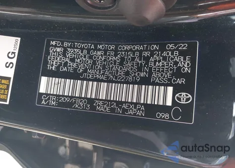 2022 Toyota Corolla Le z USA, uszkodzony, nr VIN JTDEPMAE7NJ227819